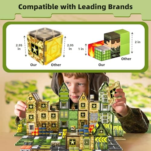 GobiDex 100PCS Magnetic Building Blocks Army Toys, STEM Military Magnetic Tiles with Army Men, Magnet Construction Toys for Toddler Kids Ages 3-5 5-7 4-8, Birthday Gifts for 3+ Year Old Boys Girls - Thumbnail 4