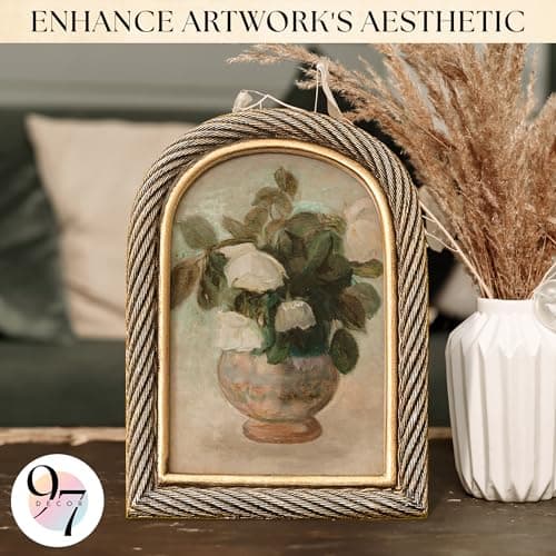 97 Decor Rustic 5x7 Gold Picture Frame- Gold Vintage Frame 5x7, Antique Ornate Photo Frame 5 By 7 Picture Frames, Arch Frames For Tabletop And Wall Hanging - Thumbnail 2