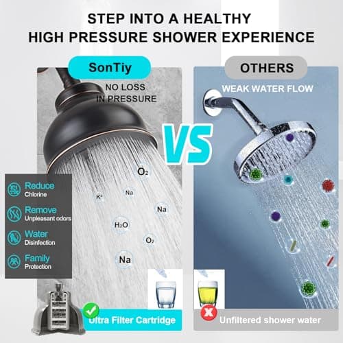 SonTiy Filtered Shower Head, All Metal Shower Filter Head For Hard Water Removes Chlorine, Improve Hair Skin, Adjustable High Pressure Water Softener Showerhead, 6 Inch, Oil Rubbed Bronze - Thumbnail 5