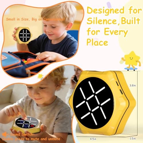 VDPDO Electronic Tic Tac Toe Game, 5-in-1 Electric Tic Tac Toe with Mute & Rechargeable - Handheld Travel Board Game for Kids Ages 4+, Adults, Family - Educational Learning Toy for Boys Girls, Yellow - Thumbnail 5