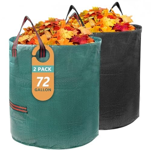 2 Pack 72 Gallon Heavy Duty Lawn and Leaf Bags (Green + Black), Durable Reusable Yard Waste Bags with Reinforced Handles, Collapsible Garden Bags for Leaves, Branches, Grass & Landscaping Waste