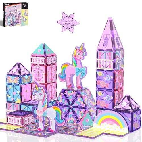 GobiDex Magnetic Building Blocks Unicorn Toys for Girls, Princess Magnetic Tiles Building Toys for Kids Ages 3-5 4-8, STEM Sensory Toddler Game Birthday Gift for Girls Boys Ages 3+