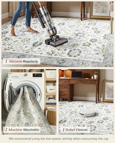 MINIDEAR 2x6 Runner Rugs for Entryway, Kitchen, Washable Rugs for Bedroom Non Slip Vintage Rug with Floral Print Carpet Mat for Home, Daisy - Thumbnail 4