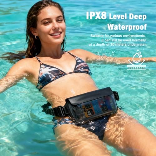 UOEPOWA Waterproof Waist Bag, Passport Wallet Tote, IPX8 Waterproof Rating, Underwater-Use Phone Pouch, TUP Dry Bag, Ideal for Diving, Swimming, Kayaking (2-Pack Set in Black) - Thumbnail 2