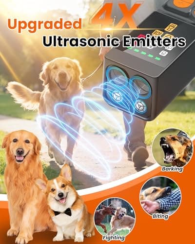 4X Ultrasonic Dog Bark Deterrent Devices, Anti Barking Device for Dogs with 10 Modes, 45FT Range, Rechargeable & Safe Bark Control for Indoor/Outdoor Use (Black+Orange) - Thumbnail 3