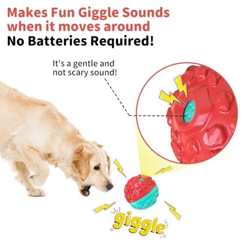 JoyBruko Dog Ball for Aggressive Chewers - Interactive Dog Toy Giggle Balls Fun Squeaky Sound to Keep Them Busy, Durable for Small Medium Large Breeds, Rubber Chew Toys, As Seen on TV, Blue & Red - Thumbnail 2