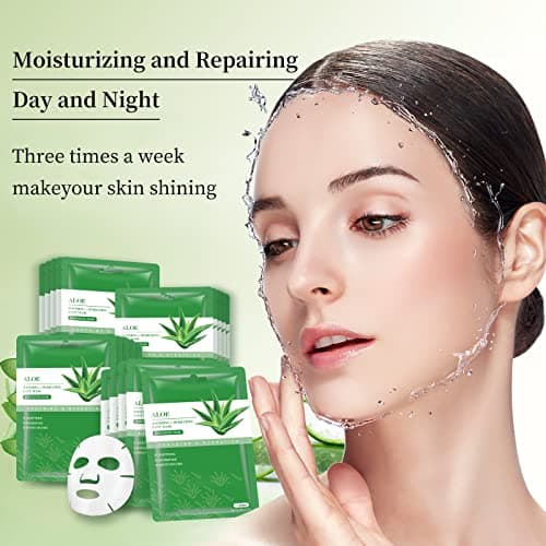 YAFUSIPE Face Masks Skincare Sheet Mask Aloe Vera Sheets Mask, Hydrating Face Masks Soothing Facial Mask for All SkinTypes Sun Care, Facial Masks for Women Skin Care Sheet Masks for Face Pack of 10 - Thumbnail 2