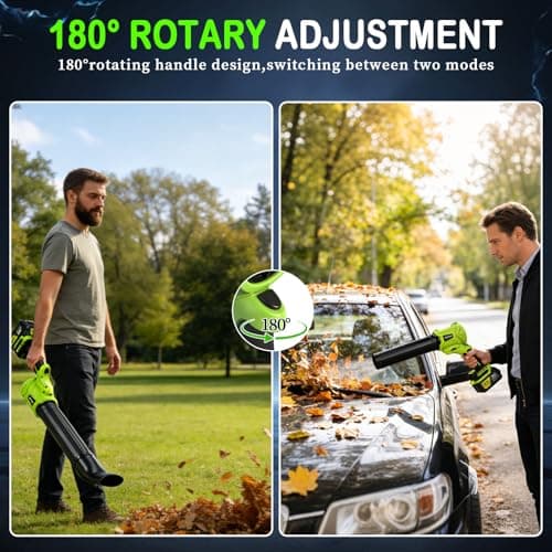 TNELTUEB Leaf Blower Cordless, 21V Battery Powered 980000 RPM Handheld Electric Leaf Blower with 6 Speed Control, 2 x 4Ah Batteries & Charger Dust Leaves Blower for Lawn Care, Green - Thumbnail 2
