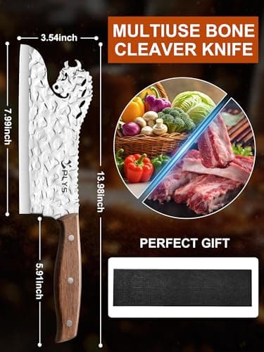 Plys Professional Chef Knife, 8" Meat Cleaver Wooden Handle, Premium Stainless Steel Kitchen Knife for Slicing, Dicing, Chopping Christmas Gift - Thumbnail 2