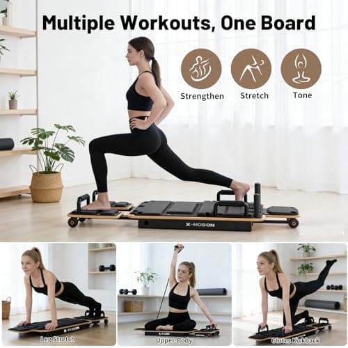 X-HOBON Pilates Board, Portable Pilates Reformer Board for Home, Full-Body Sliding Workout Board with Resistance Bands & Handles, Space-Saving, Up to 350 lbs - Thumbnail 4