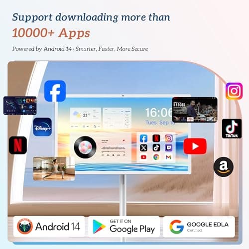 Kiyomo 32" Smart Portable TV on Wheels, UHD Touch Screen Rolling TV, 16GB RAM + 128GB Storage, Powerful Qualcomm Snapdragon CPU, Android 14 EDLA Certified, Supports Google Play with 10000+ Apps - Thumbnail 3