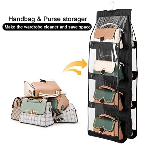 ZB.soar Handbag Purse Organizer,2 Packs Enlarged 8 Pockets Crystal Clear Dust Proof Purse Organizer Closet,Washable Wardrobe Closet Organizer for Handbags Purse (2, Black) - Thumbnail 4