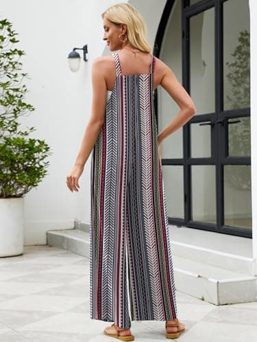 Heymoments Overalls Jumpsuits Rompers for Women Vertical Stripes X-Large Casual Maternity Winter Fall Comfy Ladies Loose Fit Wide Leg One Piece Sleeveless Grils Long Bib Baggy Pants with Pockets - Thumbnail 4