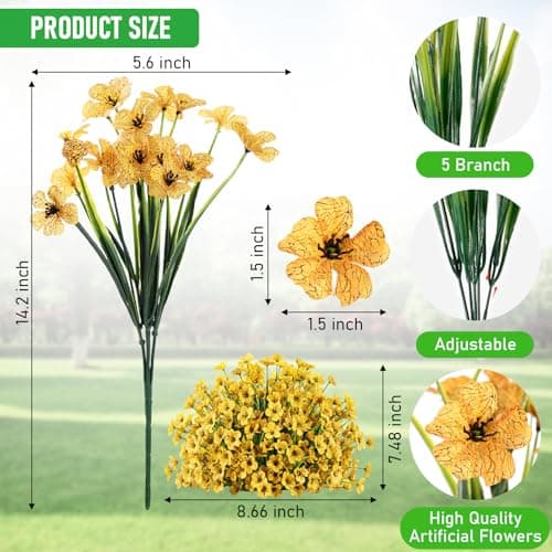 22 Bundles Artificial Flowers Outdoor, Faux Flowers UV Resistant with Plastic Plants, Faux Silk Flowers for Outdoors Outside Front Porch Hanging Planter Window Box Garden Decoration - Thumbnail 4