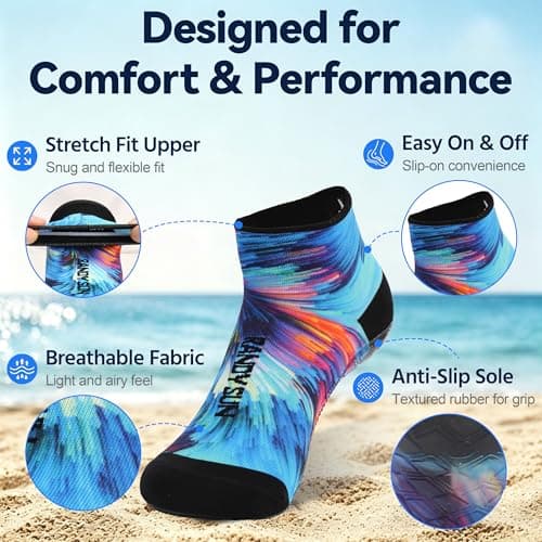RANDY SUN Low Cut Quick-Dry Barefoot Beach Socks with Anti-Slip TPE Sole, Breathable Lightweight Shoes for Sand, Seamless Aqua Socks, Black Galaxy Size 29 - Thumbnail 5