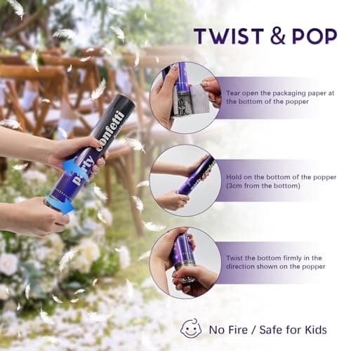 White Feather Confetti Cannon 12 Pack, 12" Biodegradable Wedding Confetti Poppers with Slow-Falling Real Feathers, Premium Party Poppers for Wedding Send Off, Bridal Shower & Celebrations - Thumbnail 4