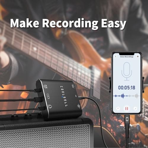 COOLSELL Audio Interface, Stereo 24Bit/192kHz USB C & iPhone Guitar Interface for Recording, Live Streams and Podcasting, Compatible with iPhone, iPad, Mac, Android and PC - Thumbnail 4