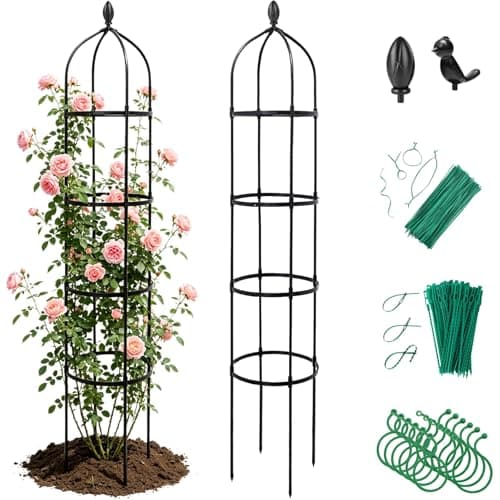 Jesosia Obelisk Trellis for Climbing Plants Outdoor - Heavy Duty Plastic Coated Steel Core Garden Arch Metal Trellis - Rustproof Tomato Cage Vertical Plant Support for Vines Vegetables Flowers Indoor