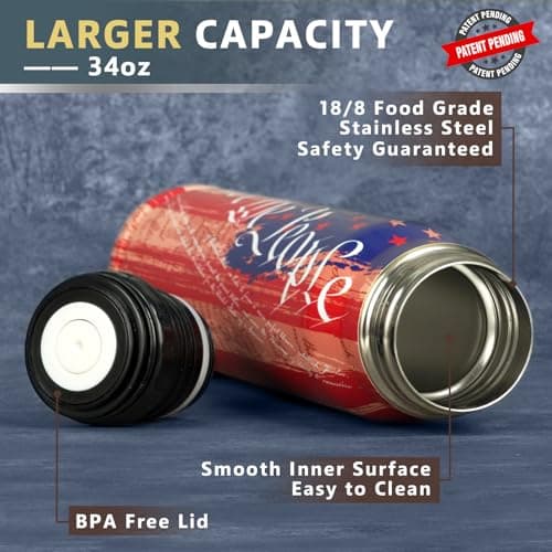 Funslive We the People American Flag, 250 Anniversary USA 34 oz Bullet Tumblers, Unique Shaped Thermos, Anniversary Birthday Dad Gifts for Men, Present Ideas for Fathers Day, Fishing Hunting Camping - Thumbnail 4