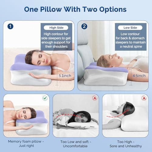 Cervical Neck Pillow, Ergonomic Side Sleeper Pillow for Neck Support, Cooling Memory Foam Pillows for Sleeping, Contour Orthopedic Bed Pillows for Side Back Stomach Sleepers with Removable Pillowcase - Thumbnail 2