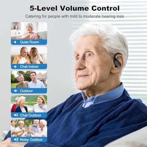 Bluetooth Hearing Aids for Seniors, Rechargeable Hearing Aid Earbuds for Hearing Loss People, Hearing Amplifiers for Seniors, 3 Noise Cancelling and 5 Volume, LED Power Display and Auto-On/Off - Thumbnail 5