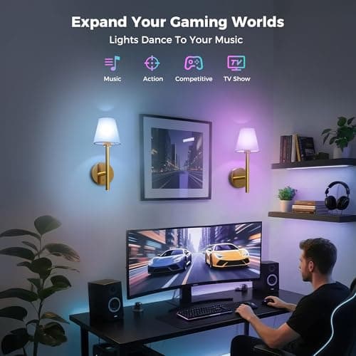L LOHAS LED Battery Operated Wall Sconce & Table Lamp Set of 2, 10000mAh Battery Powered Dimmable Wall Lamp with App, 15 DIY Color, Wireless Sconces Wall Decor for Living Room, Bedroom, Gold - Thumbnail 3