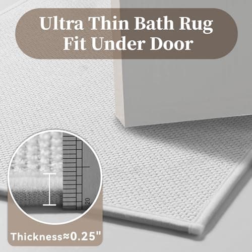 MontVoo Bath Mat Rug-Ultra Thin Non Slip Bath Mats for Bathroom Mat Quick Dry, Rubber Backing Washable Bathroom Rugs Fit Under Door, Absorbent Bath Rugs for Floor,17"x24",White - Thumbnail 5