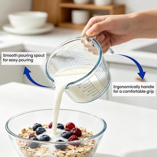 Glass Measuring Cup, 4 Cup Measuring Cup with Lid, High Borosilicate Liquid Measuring Cups with Easy-Read Scale for Cooking and Baking, Dishwasher/Freezer/Microwave Safe - Thumbnail 5
