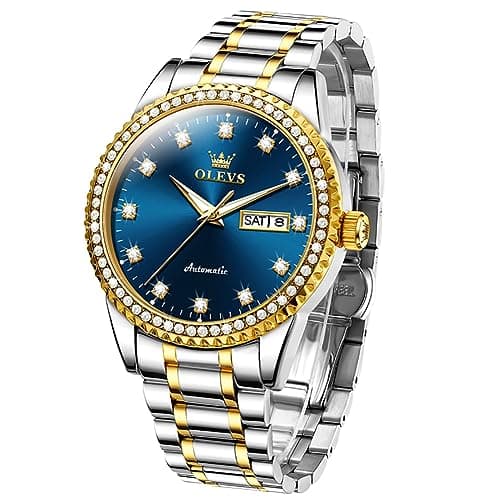 OLEVS Watch Men Blue Face Silver Watches for Men Luxury Stainless Steel Mens Watches with Date Diamond Waterproof Wrist Watch for Man Fashion Chronograph Relojes para Hombres - Image 1