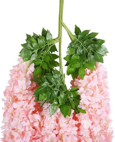 U'Artlines 48 Pack (Total 172.8 Feet) Artificial Fake Wisteria Vine Rattan Hanging Garland Silk Flowers String Home Party Wedding Decor (48, Light Pink) - Thumbnail 4
