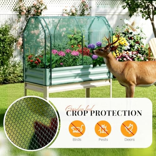 King Bird Large Raised Garden Bed with Netting Galvanized Elevated Planter Box with Legs 48×24×56 in for Backyard, Patio, Balcony, 400lb Capacity, Beige - Thumbnail 2