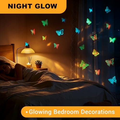 Glow in the Dark Holographic Butterfly Wall Decorations Luminous Color-Changing 3D Butterflies, Multi-Size & Multi-Color, Glowing Wall & Party Decor for Bedroom, Wedding, Garden, Event - Thumbnail 5
