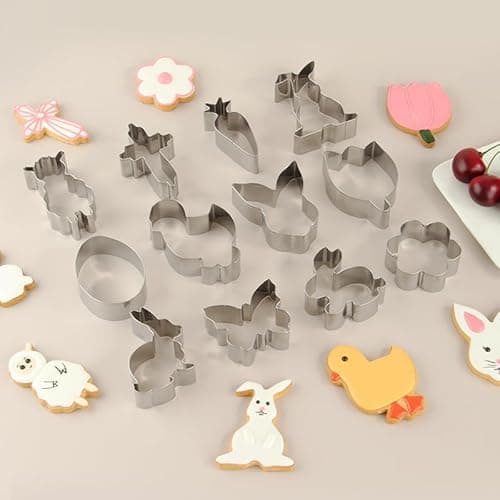 Easter Cookie Cutter Set, 12 Pieces Easter Bunny, Egg, Bunny Face, Lamb, Butterfly, Carrot, Chicken etc. Shapes, Metal Biscuit Molds for Spring/Holiday Baking - Thumbnail 5