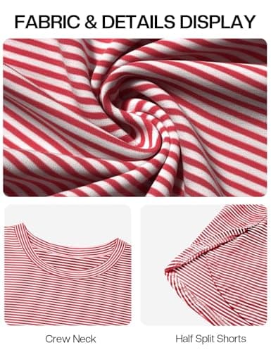JUSTFASHIONNOW Womens Long Sleeve Pajama Sets Cute Lounge Set 2 Piece Crew Neck Striped Sleepwear Comfy Split Short Pajama Set Soft Fall Outfits Christmas Loungewear Cozy Pj sets (Red, Large) - Thumbnail 6