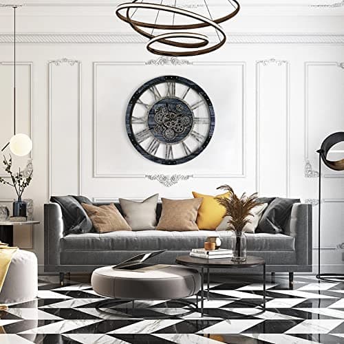 TOPPTIK 27 Inch Moving Gear Wall Clock, Oversized Wall Clocks, Clock Living Room Decor, Solid Wood Frame, Battery Operated, Large Wall Clock with Steampunk Industrial for Fireplace(Gray) - Thumbnail 6