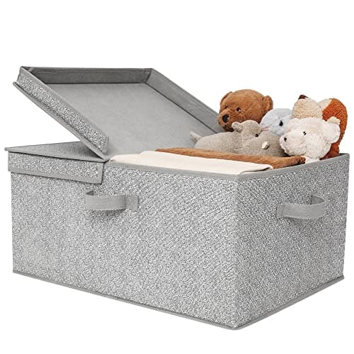 GRANNY SAYS Fabric Storage Bin with Lid, Decorative Storage Box with Label, Extra Large Storage Baskets, Closet Organizer, Memory Keepsake Box, Gray, 1-Pack