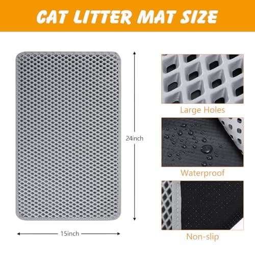 Double Layer Cat Litter Mat, 24x15 Inch Waterproof Litters Box Mat, Non-Slip Cat Mat for Litter Box - Thumbnail 3