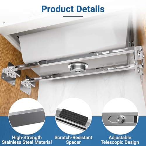 Fuairmee Sink Support | Undermount Kitchen Sink Brackets | 20.1-55.1 inches(51-140CM) Heavy Duty Adjustable Stainless Steel Pole - Undermount Sinks Kit for Kitchen, Bathroom, 2 Packs - Thumbnail 2