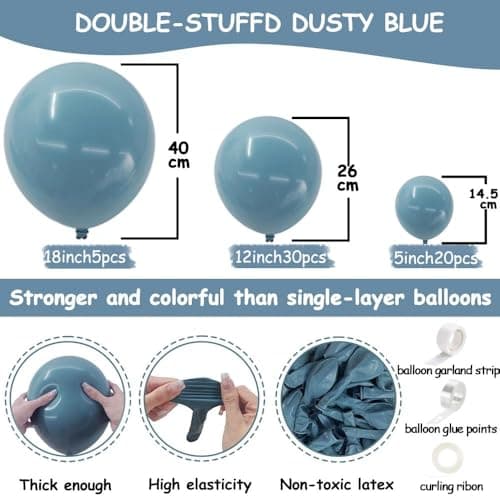 Dusty Blue Balloon Double Stuffed Slate Baby Blue Balloons Different Sizes 18/12/5 Inch Pastel Balloon Arch Kit for Birthday Baby Shower Gender Reveal Wedding Graduation Party Decorations - Thumbnail 3