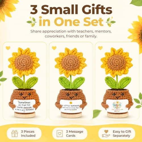 3 Pcs Crochet Sunflower Thank You Gifts, Graduation & End of Year Teacher Gifts from Students, Positive Handmade-Style Sunflower Dolls for Teachers, Mentors, Coworkers, Mom, Friends, Desk Decor - Thumbnail 6