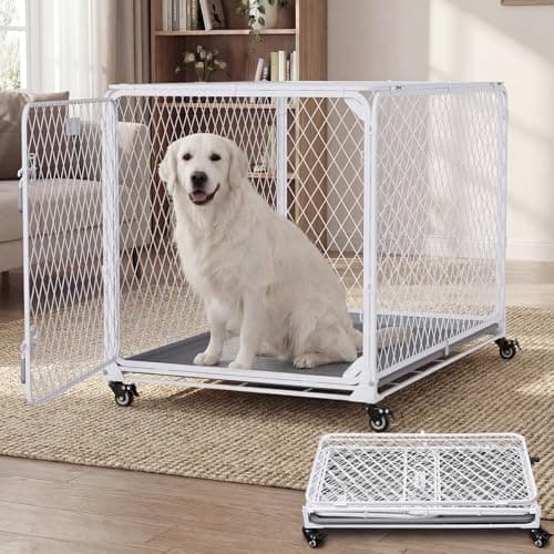 Gardner Pet 42 Inch Collapsible Diamond Mesh Dog Kennel, No Assembly Metal Dog Crate with 4 Lockable Wheels,Removable Tray,Portable Dog cage for Medium/Large Dogs(150-200 lbs) Indoor Outdoor Use - Image 1
