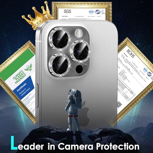 YWXTW Designed for iPhone 15 Pro/iPhone 15 Pro Max Camera Lens Protector Bling, [New Glitter Design] Individual Metal Tempered Glass Camera Cover Accessories Case Friendly (Silver Titanium Glitter) - Thumbnail 2