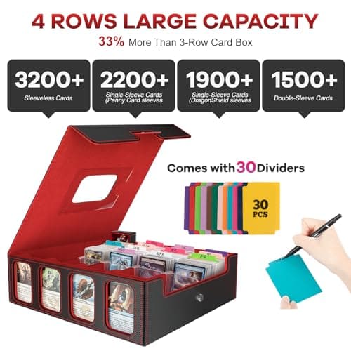 Gomyrod Card Storage Box 3200+ MTG Deck Box with 30 Colorful Divider, 4 Row Commander Trading Card Cases with Portable Handle & Display Windows, Fits for MTG/TCG/Magic Cards, Patented Design - Thumbnail 3