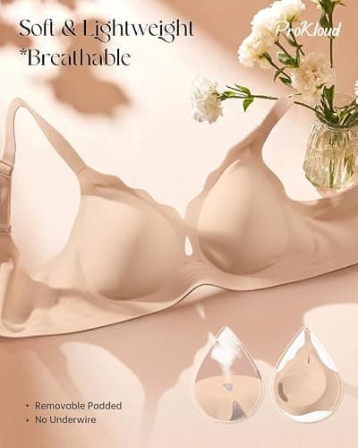 ProKloud Wireless Bras for Women Wave Push Up No Underwire Bralettes Seamless Full Coverage Support Lift Everyday Bra Nude - Thumbnail 6