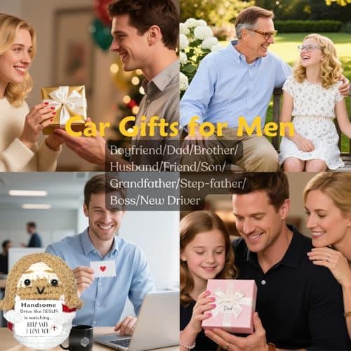 Easter Basket Stuffers for Men Driver: Crochet Little Jesus Christian Gifts Handmade Car Decors with 'Keep Safe' Cards Rearview Mirror Hanging Accessories, Catholic Religious Husband Him Gift Ideas - Thumbnail 5