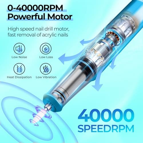 JOSGLOI Electric Nail Drill Professional: 40000RPM Electric Nail File Kit E File Nail Drill Machine with LCD Display for Acrylic Gel Nail, Manicure Pedicure Polishing Nail Grinder for Salon Home Use - Thumbnail 2