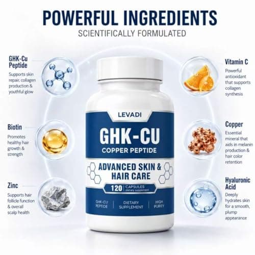 LEVADI GHK-Cu Copper Peptide Supplement for Skin & Hair, High Potency Copper Peptides, 120 Vegan Capsules, Supports Collagen & Skin Elasticity, Strengthens Hair & Nails - Thumbnail 3