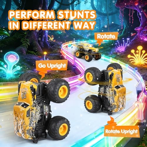 DYODYORC Remote Control Car, 2.4Ghz All Terrain Monster Truck Toys, RC Truck with Music, 3 Lighting Effects, 360 Stunt Capable, 2 Batteries Ready to Run, Toy Gifts for Boys and Girls (Yellow) - Thumbnail 3