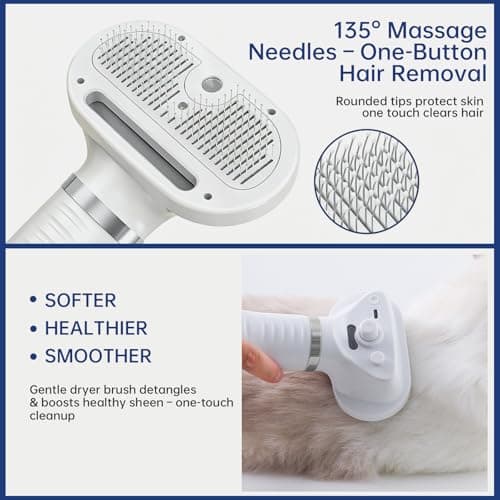 Professional Pet Grooming Dryer Brush – 3-in-1 Dog Blow Dryer with Slicker Brush, Adjustable Temp, Overheat Safe, Salon Quality - Thumbnail 6