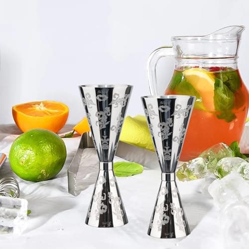 Jigger for Bartending, Cocktail Jigger 30ml 60ml with Measurements Inside, 304 Stainless Steel Jigger, bar Accessories, Cocktail Measuring Cup, Silver, Etched - Thumbnail 4